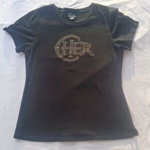 Chic Black Short Sleeve Tee with Embellished Design